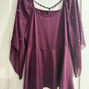 SHEIN Plum Blouse with Pearl Details